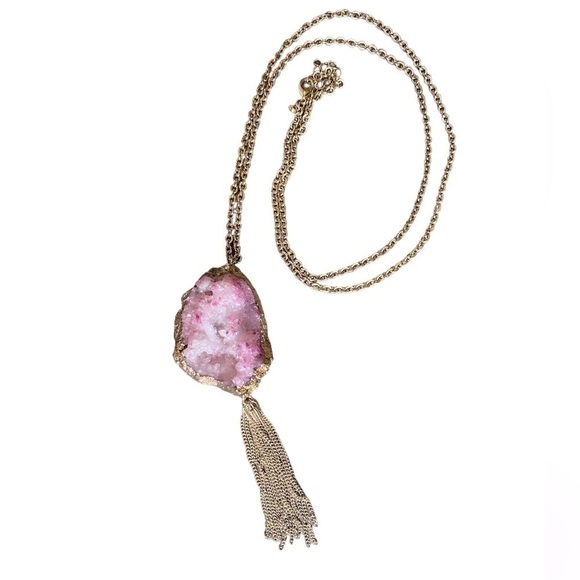 Pink Druzy Geode Pendent Necklace - Picture 1 of 5